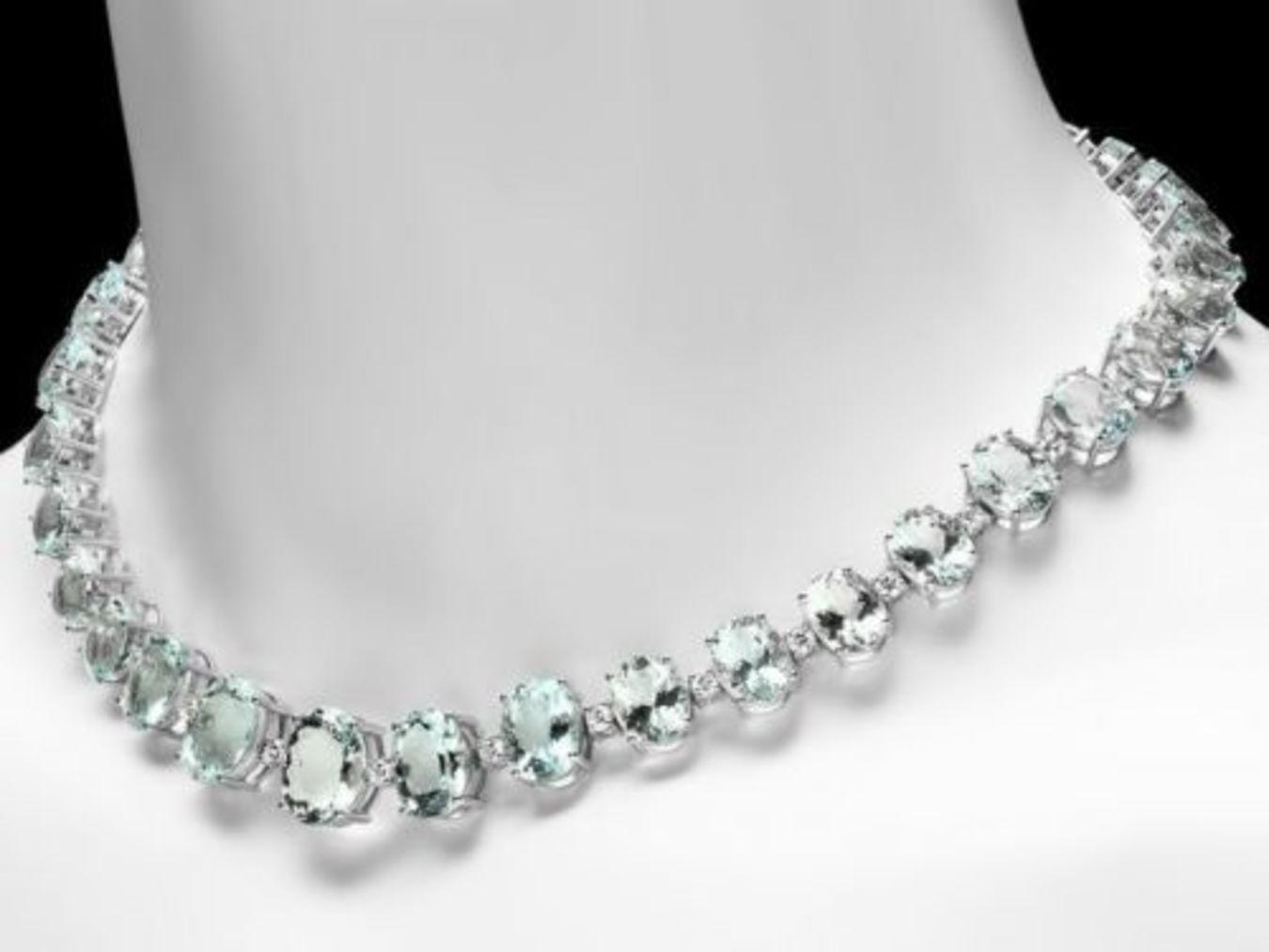 14K White Gold 97.13ct Aquamarine and 1.40ct Diamond Necklace