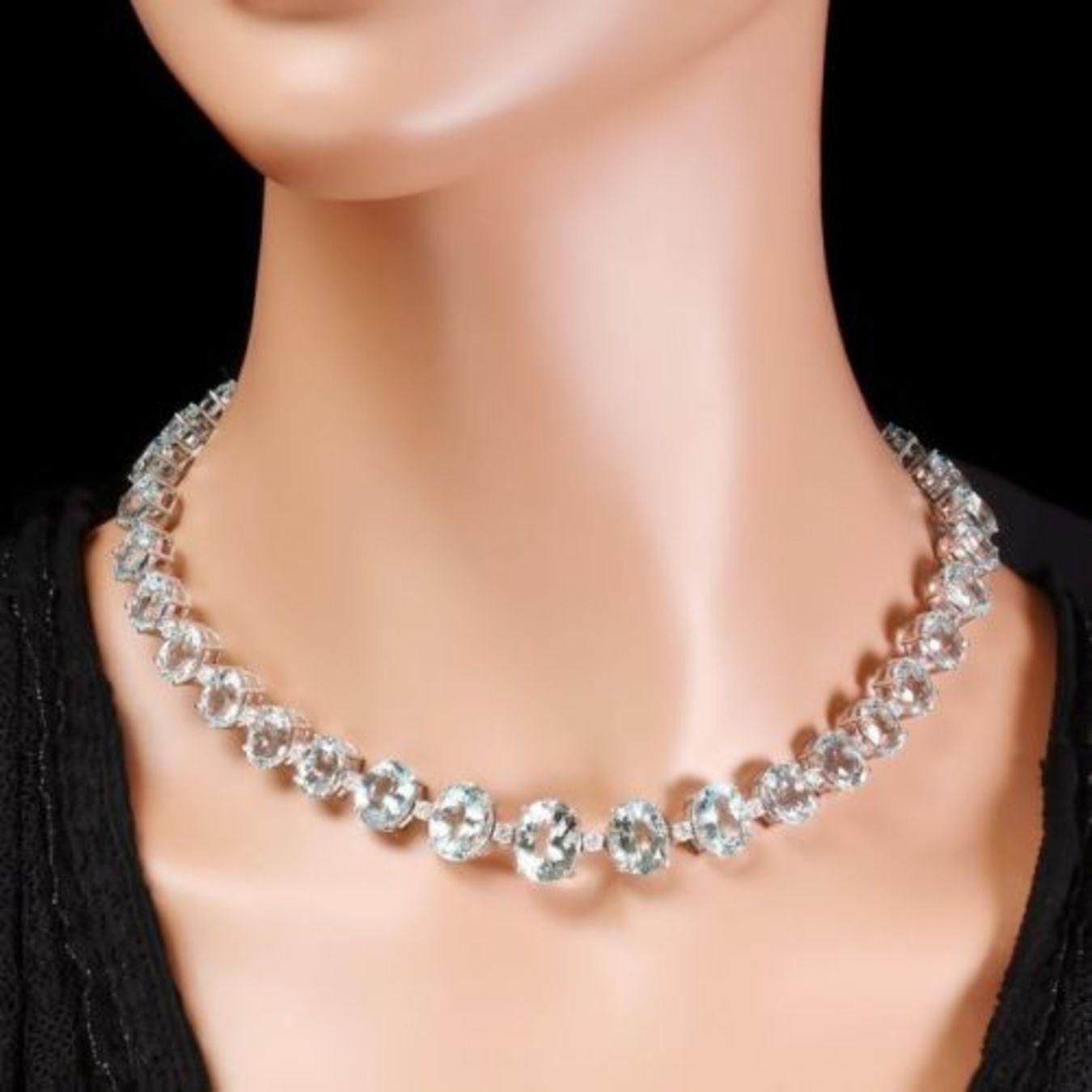 14K White Gold 97.13ct Aquamarine and 1.40ct Diamond Necklace