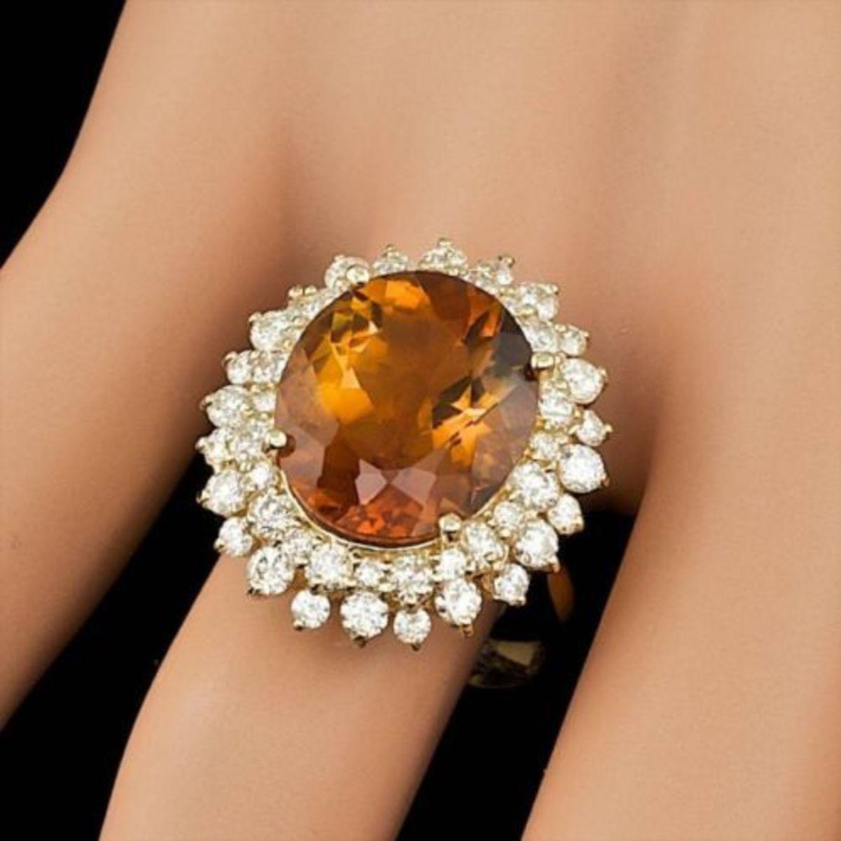 14K Yellow Gold 6.82ct Citrine and 1.77ct Diamond Ring