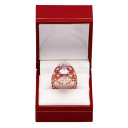 14k Rose Gold 5.01ct Kunzite 6.80ct Sapphire 1.48ct Diamond Ring
