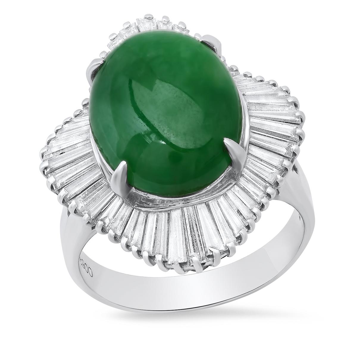 Platinum Setting with 7.12ct Jadeite and 1.62ct Diamond Ladies Ring