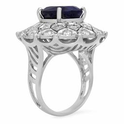 14K White Gold 8.99ct Sapphire and 1.79ct Diamond Ring