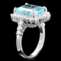 14K White Gold 5.88ct Aquamarine and 0.89ct Diamond Ring