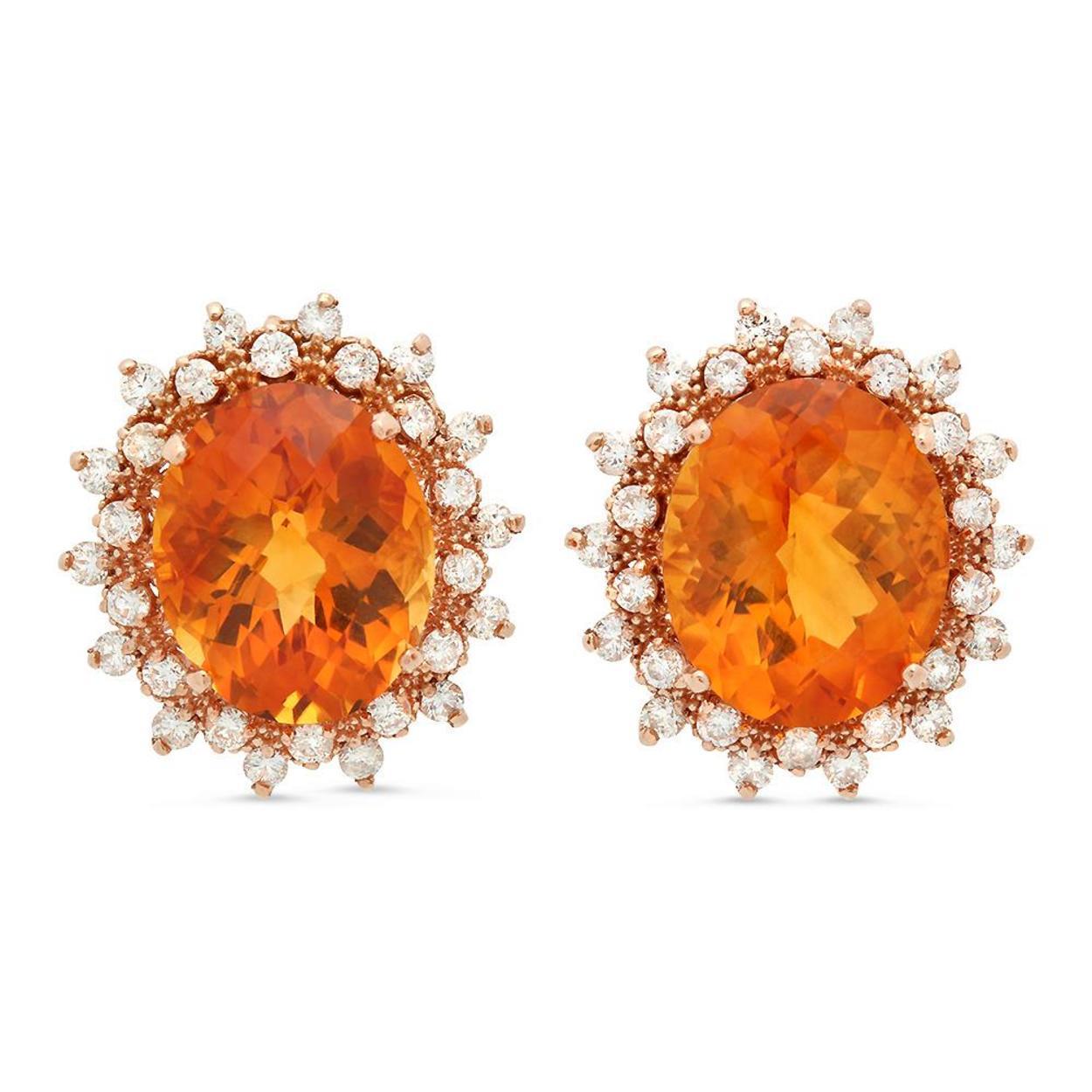 14K Gold 11.41ct Citrine 1.38cts Diamond Earrings