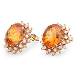 14K Gold 11.41ct Citrine 1.38cts Diamond Earrings