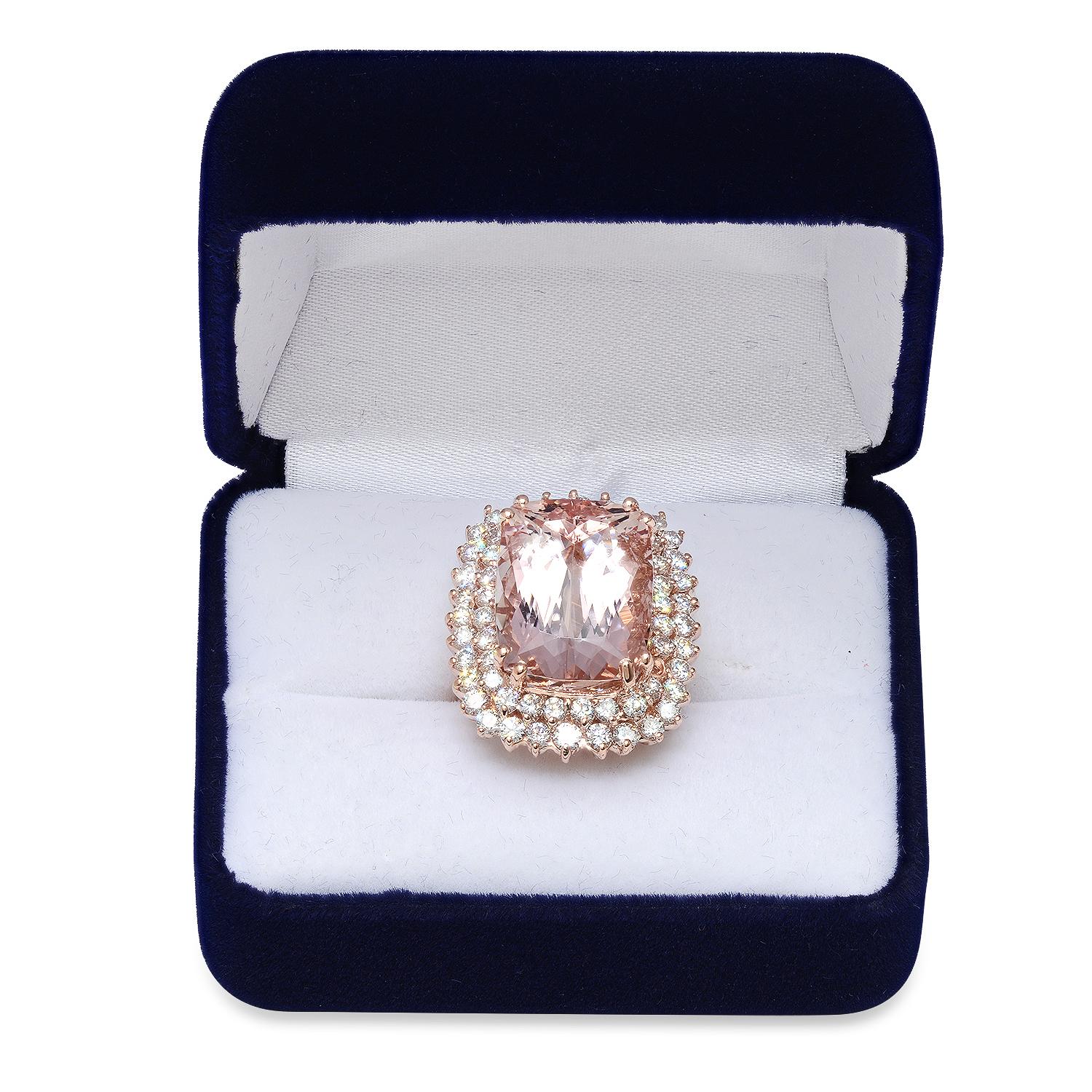 14K Rose Gold with 17.46ct Morganite and 2.66ct Diamond Ladies Ring