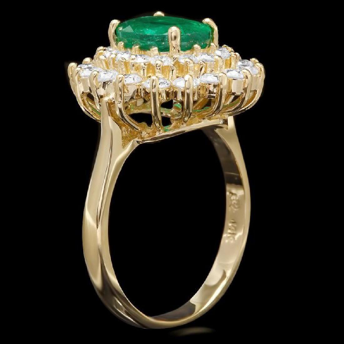 14K Yellow Gold 1.27ct Emerald and 1.18ct Diamond Ring