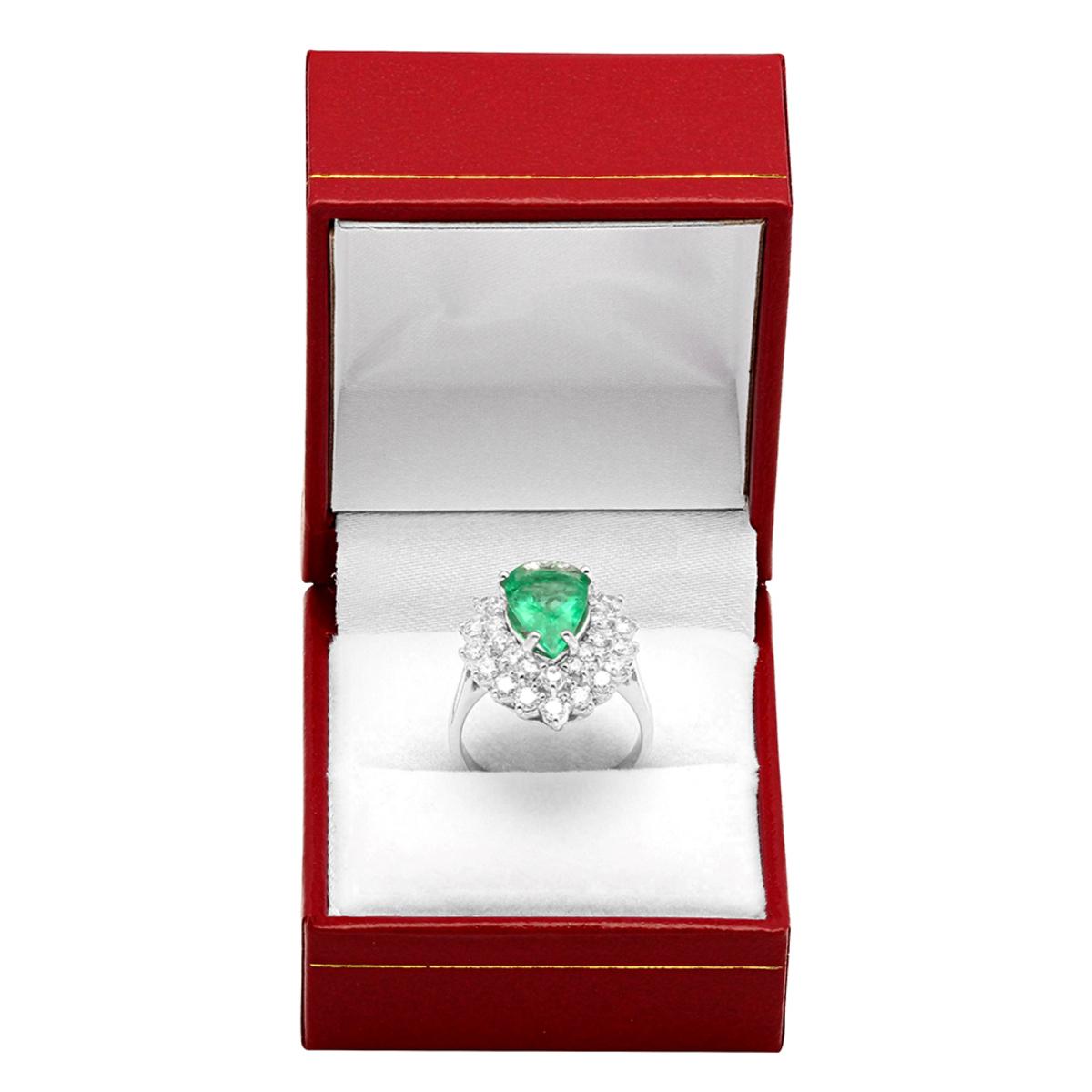 14k White Gold 2.10ct Emerald 1.69ct Diamond Ring