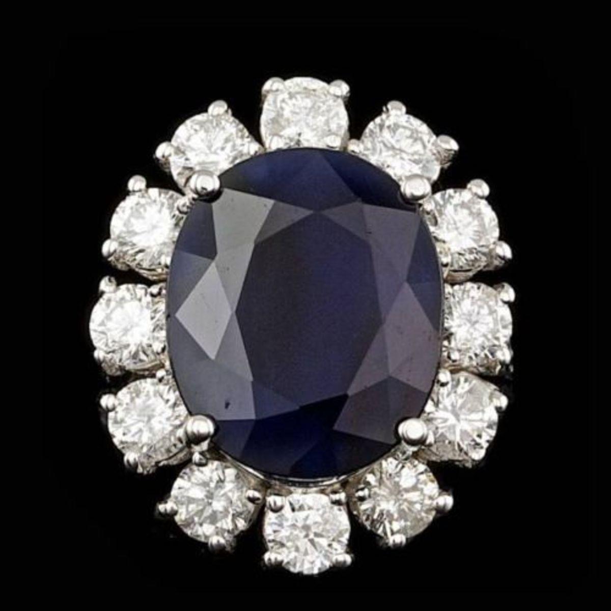 14K White Gold 8.19ct Sapphire and 1.72ct Diamond Ring