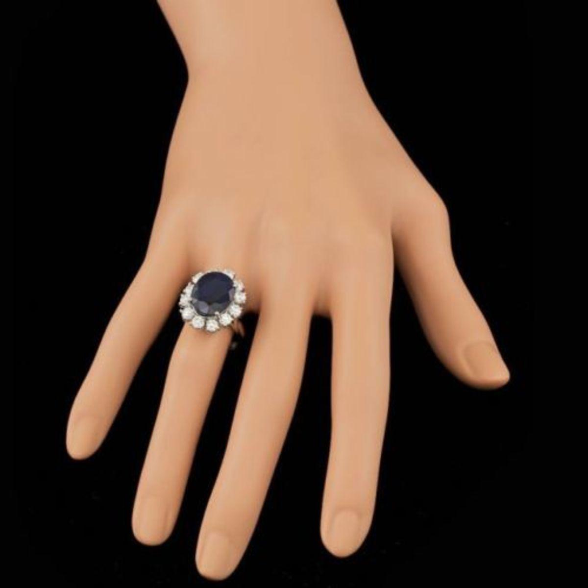 14K White Gold 8.19ct Sapphire and 1.72ct Diamond Ring