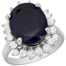 14k White Gold 7.60ct Sapphire 1.01ct Diamond Ring