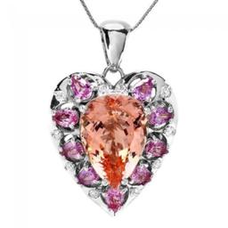 14K Gold 15ct Morganite 3.82ct Sapphire 0.45ct Diamond Pendant