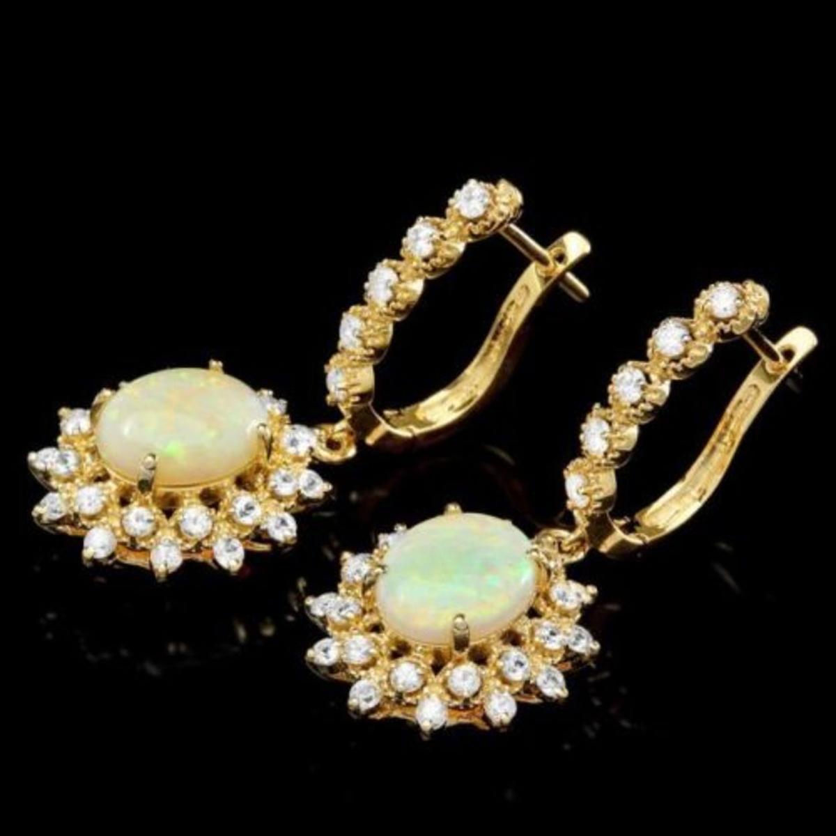14K Gold 3.16ct Opal 1.71ct Diamond Earrings