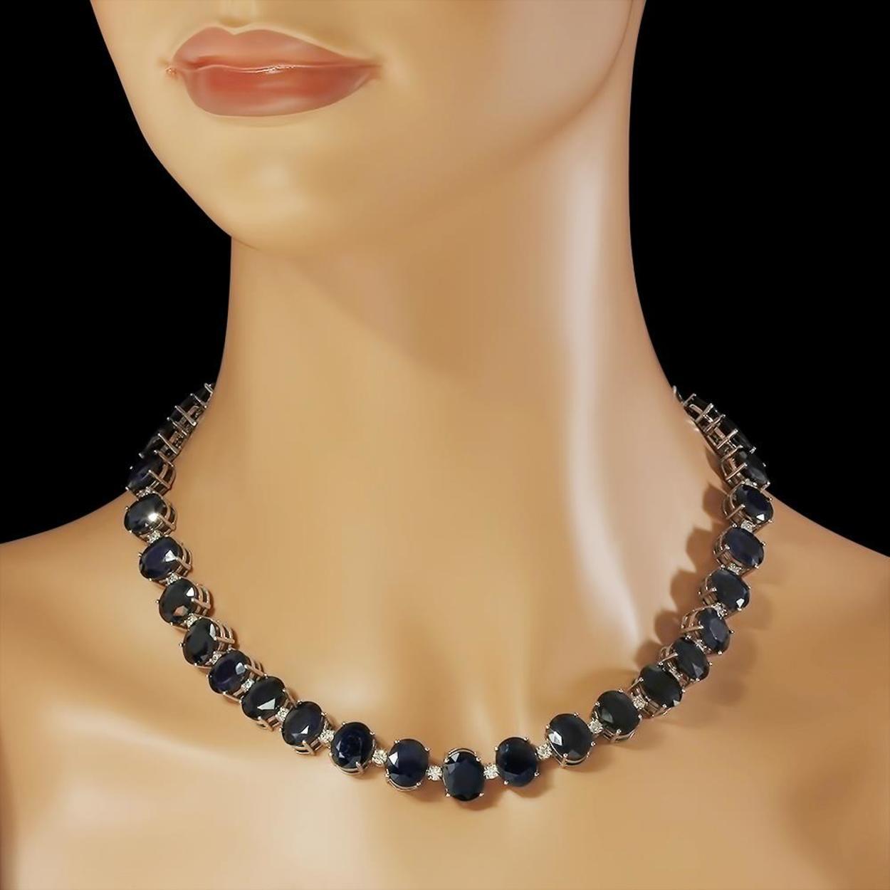 14K Gold 144.80ct Sapphire 4.20ct Diamond Necklace