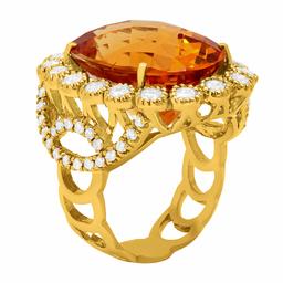 14k Yellow Gold 17.38ct Citrine 1.82ct Diamond Ring