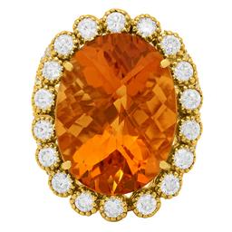 14k Yellow Gold 17.38ct Citrine 1.82ct Diamond Ring