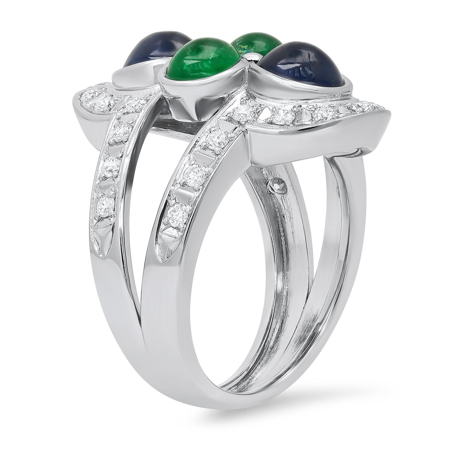 Platinum Setting with 2.61ct Sapphire, 1.26ct Emerald and 0.50ct Diamond Ladies Ring