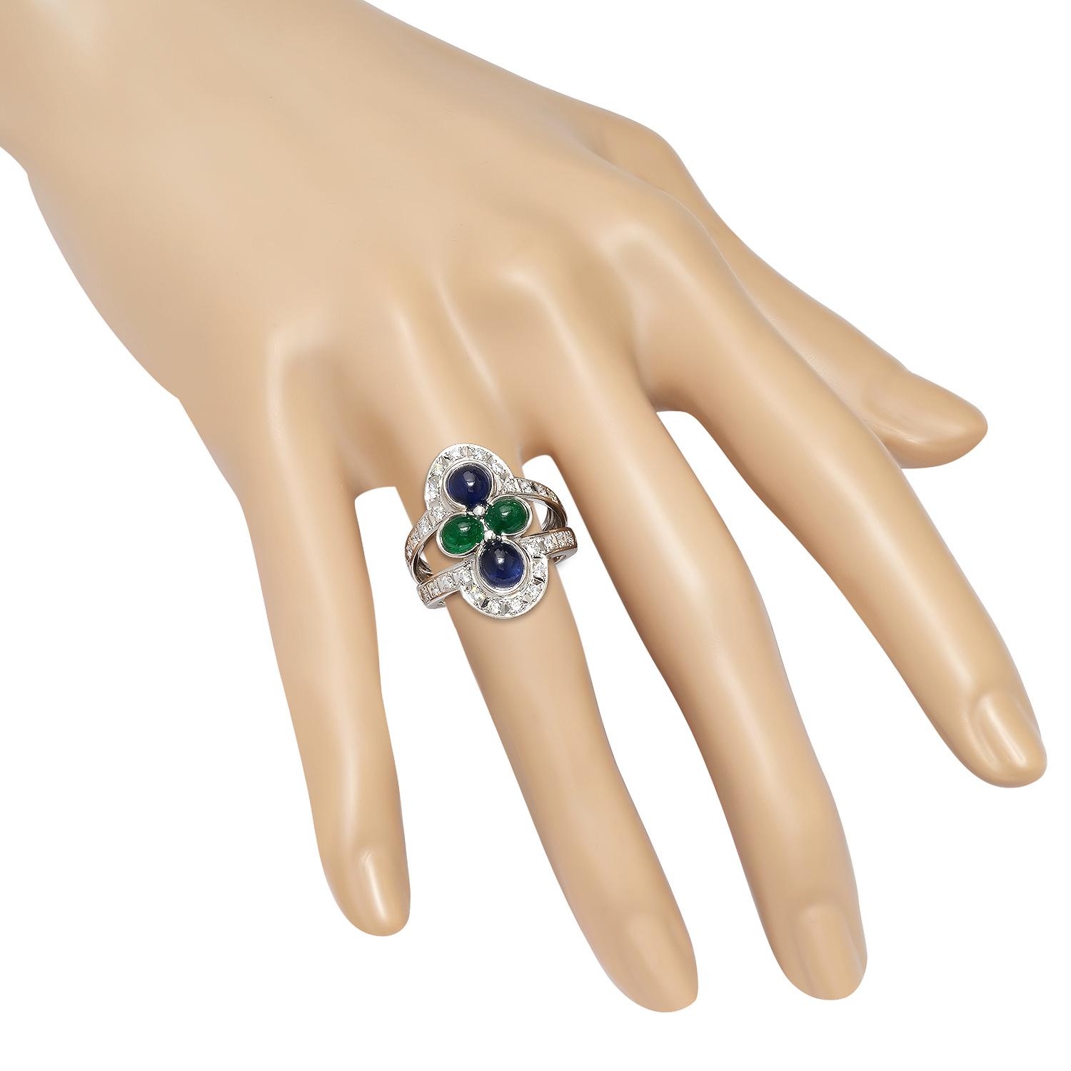 Platinum Setting with 2.61ct Sapphire, 1.26ct Emerald and 0.50ct Diamond Ladies Ring