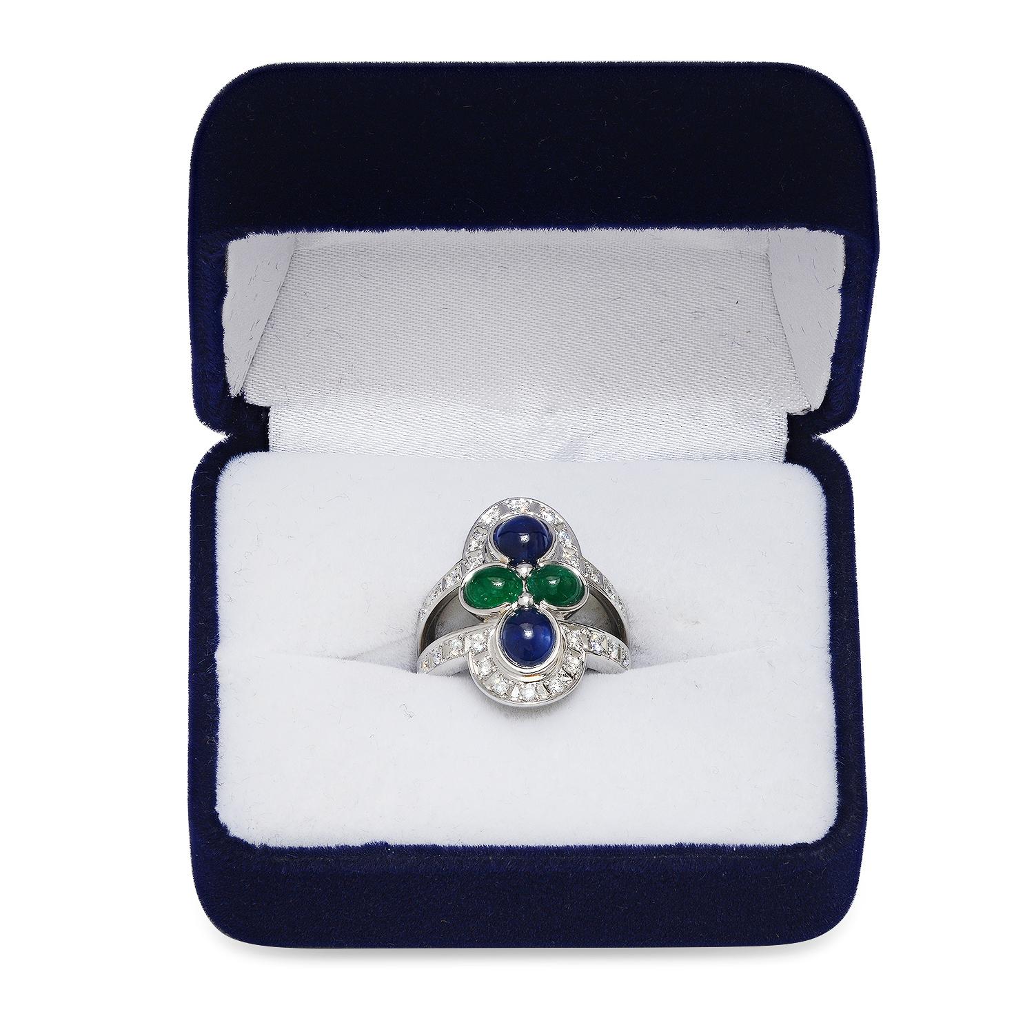 Platinum Setting with 2.61ct Sapphire, 1.26ct Emerald and 0.50ct Diamond Ladies Ring