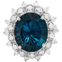 14k White Gold 9.88ct Blue Topaz 0.93ct Diamond Ring