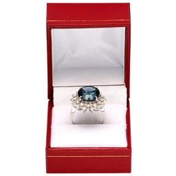 14k White Gold 9.88ct Blue Topaz 0.93ct Diamond Ring