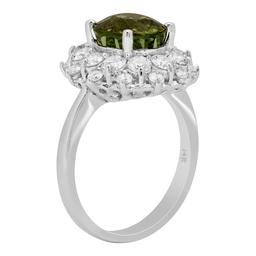 14k White Gold 3.57ct Green Tourmaline 1.53ct Diamond Ring