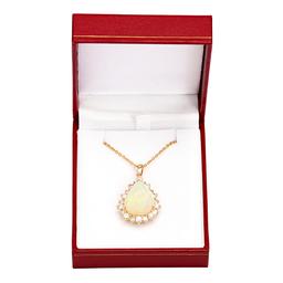 14k Yellow Gold 10.88ct Opal 1.09ct Diamond Pendant