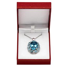 14k White Gold 22.78ct Blue Topaz 13.89ct Aquamarine 0.77ct Diamond Pendant