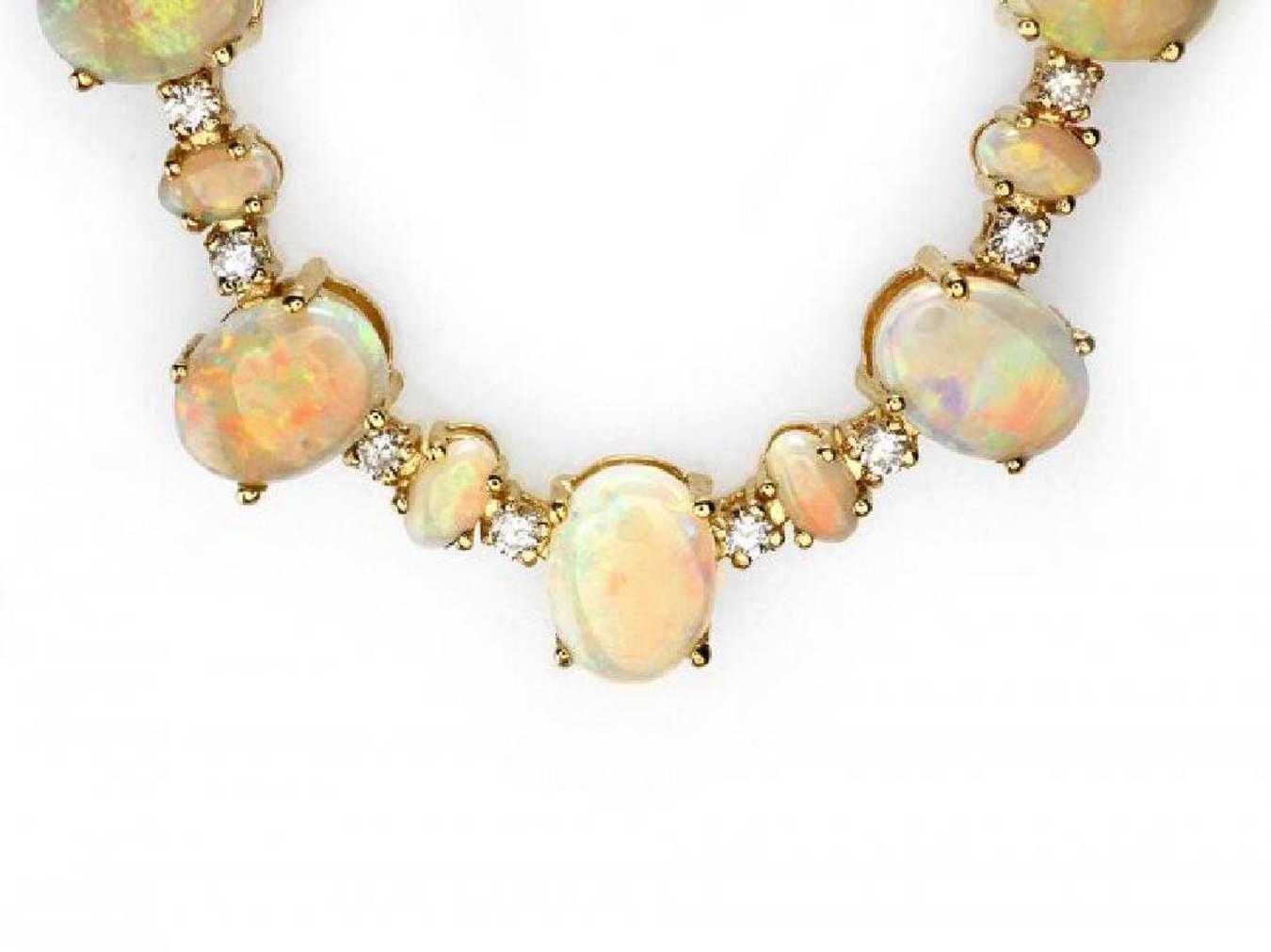 14K Yellow Gold 31.91ct Opal and 2.22ct Diamond Necklace