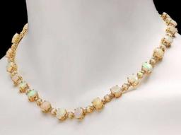 14K Yellow Gold 31.91ct Opal and 2.22ct Diamond Necklace