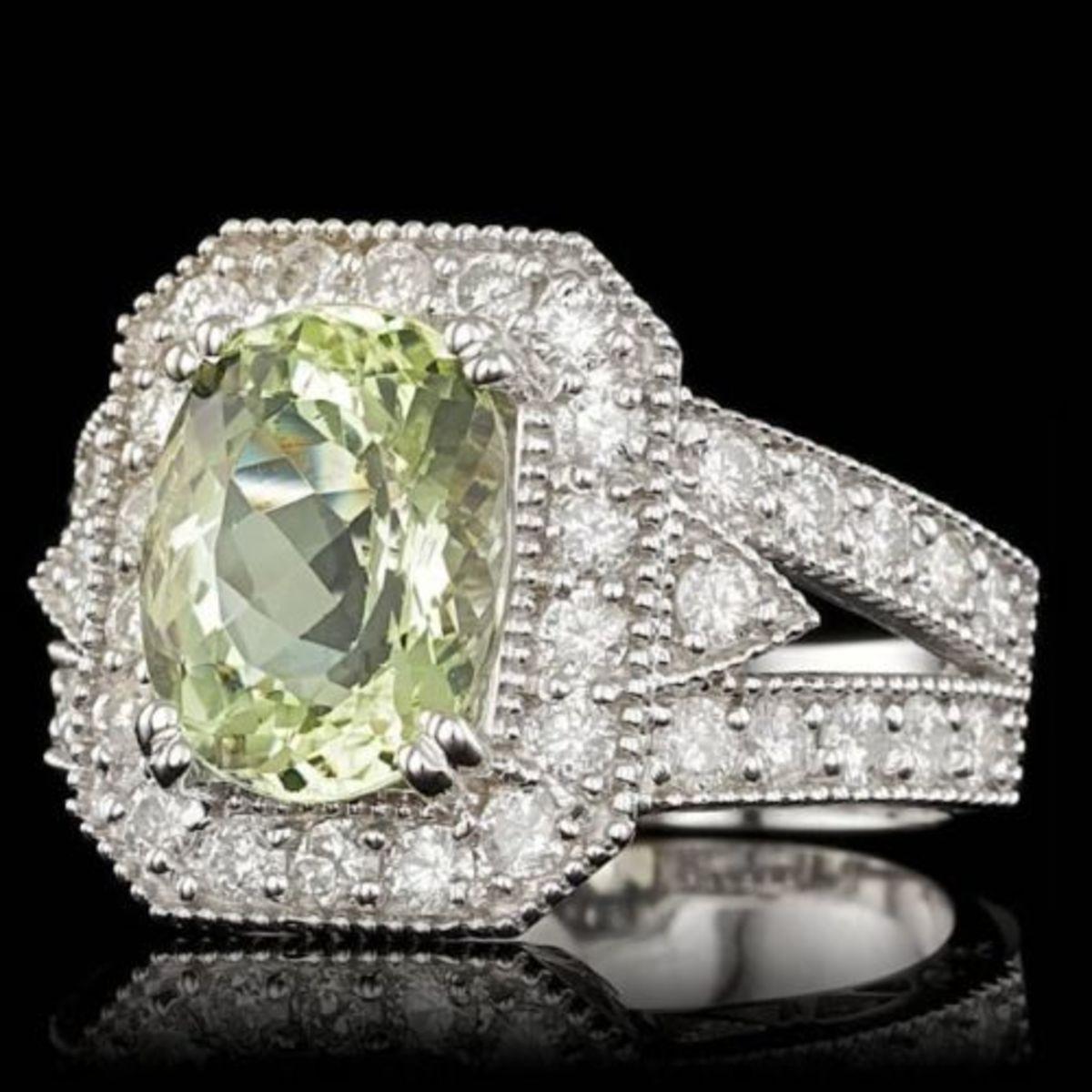 14K White Gold 3.47ct Beryl and 1.29ct Diamond Ring