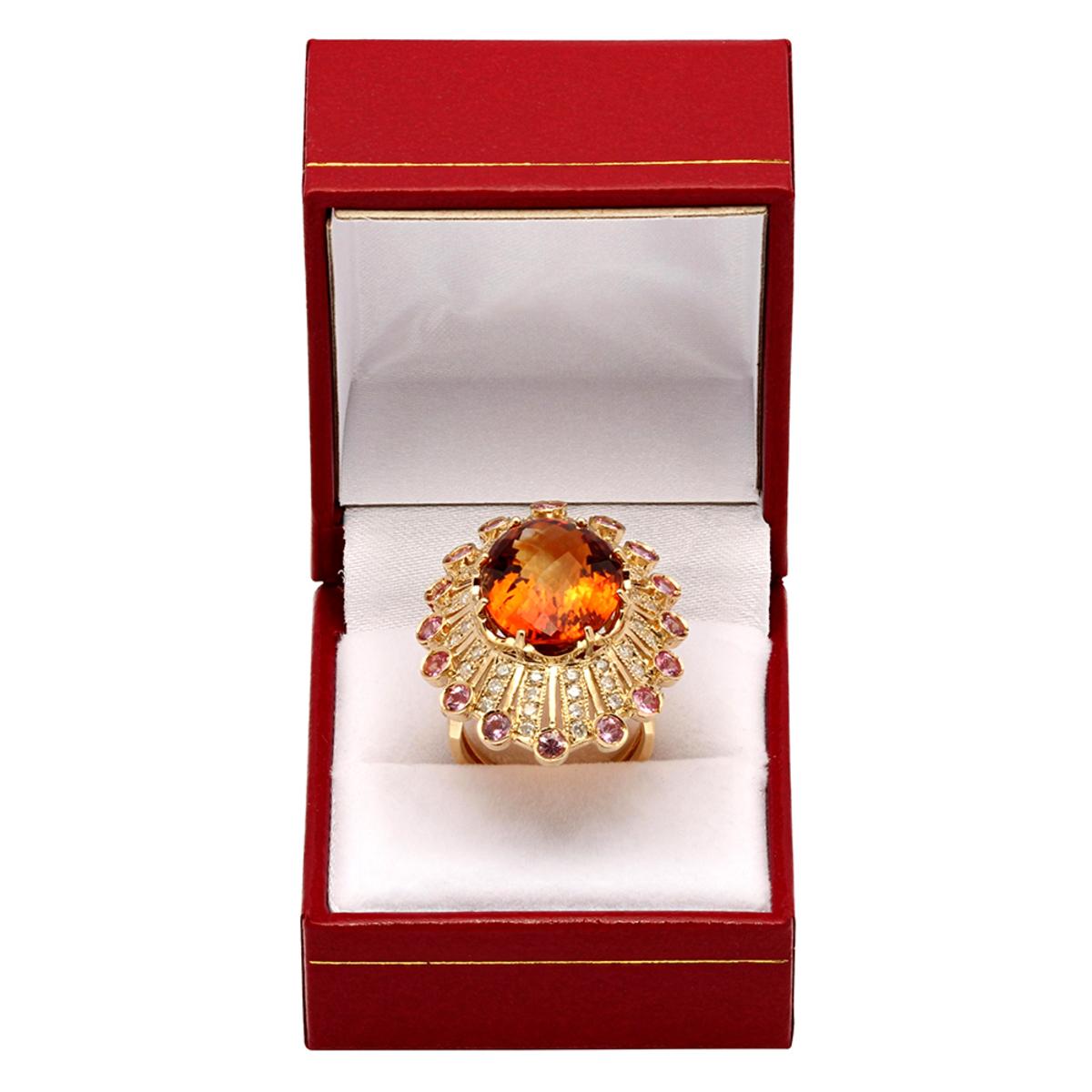 14k Yellow Gold 15.27ct Citrine 1.15ct Sapphire 1.09ct Diamond Ring