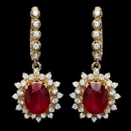 14K Yellow Gold 8.12ct Ruby and 1.74ct Diamond Earrings