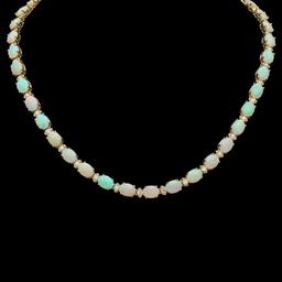 14K Gold 24.73ct Opal 2.21ct Diamond Necklace