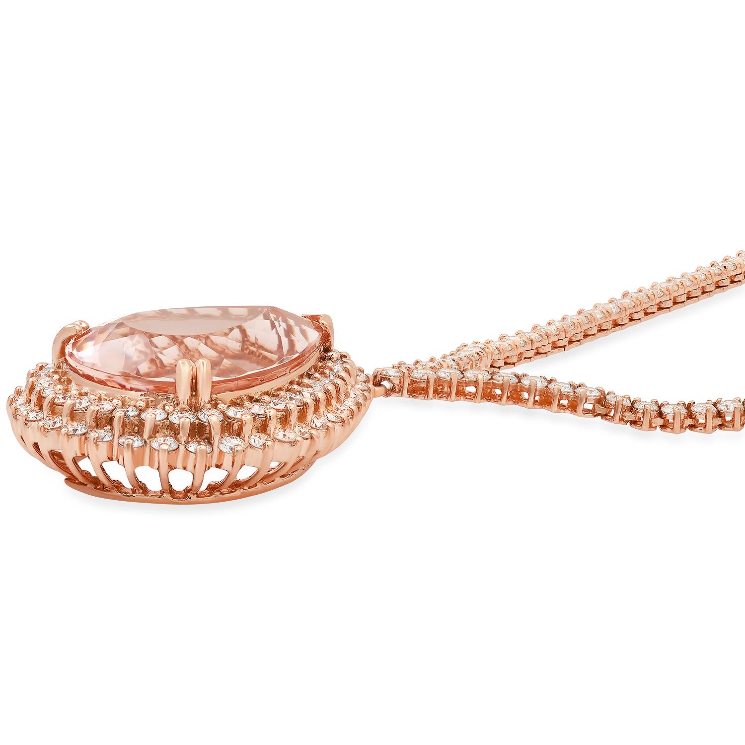 14K Rose Gold with 19.26ct Morganite and 5.42ct Diamond Necklace