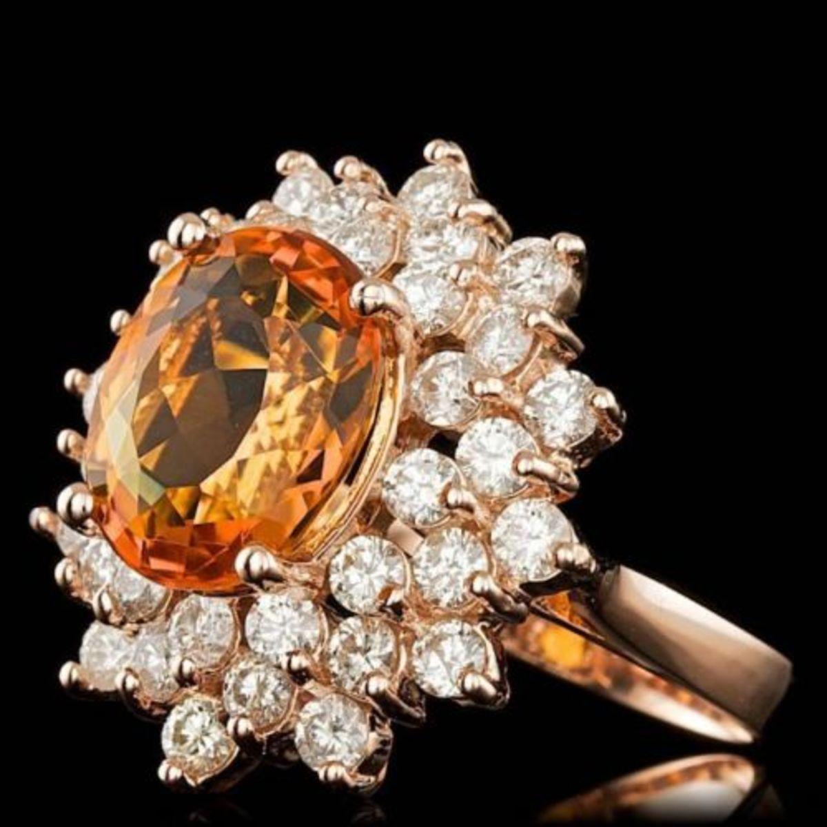 14K Rose Gold 4.61ct Citrine and 2.02ct Diamond Ring