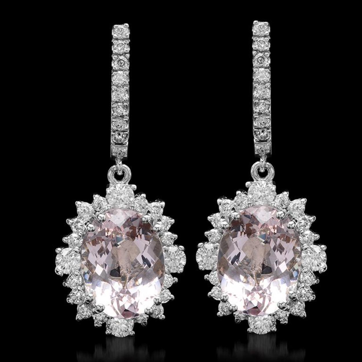 14K Gold 10.91ct Morganite 2.30ct Diamond Earrings