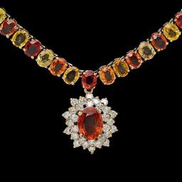 14K Gold 45.63ct Multi-Color Sapphire & 1.37ct Diamond Necklace