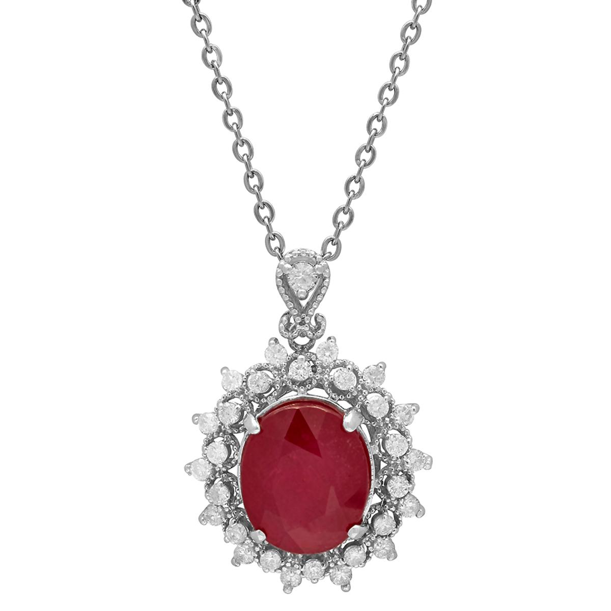 14k White Gold 7.45ct Ruby 0.65ct Diamond Pendant