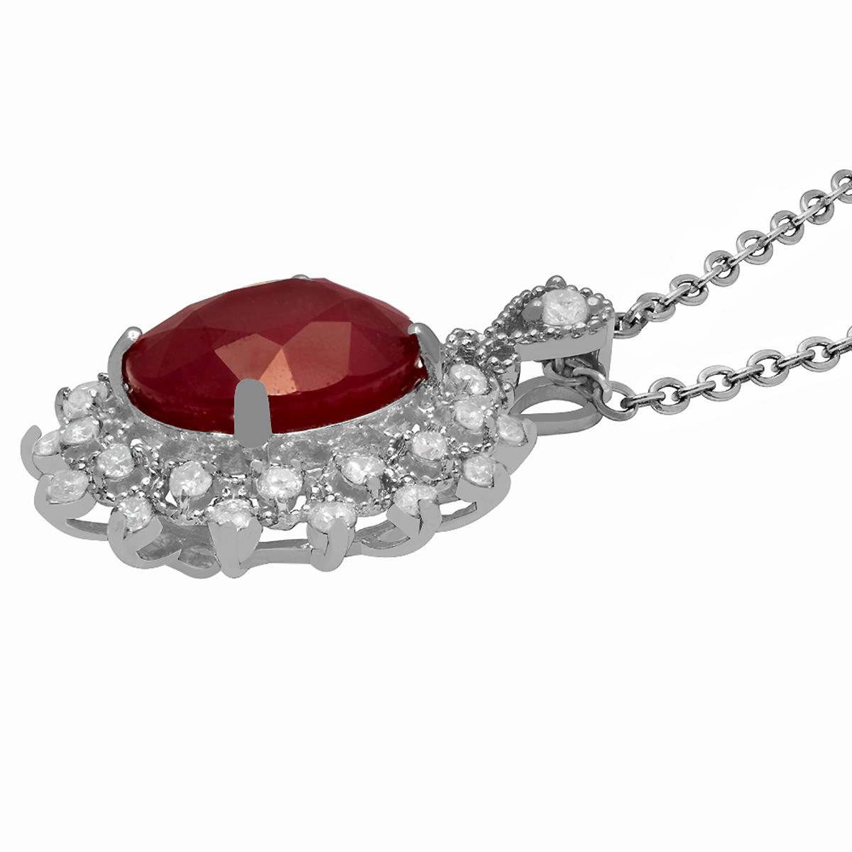 14k White Gold 7.45ct Ruby 0.65ct Diamond Pendant