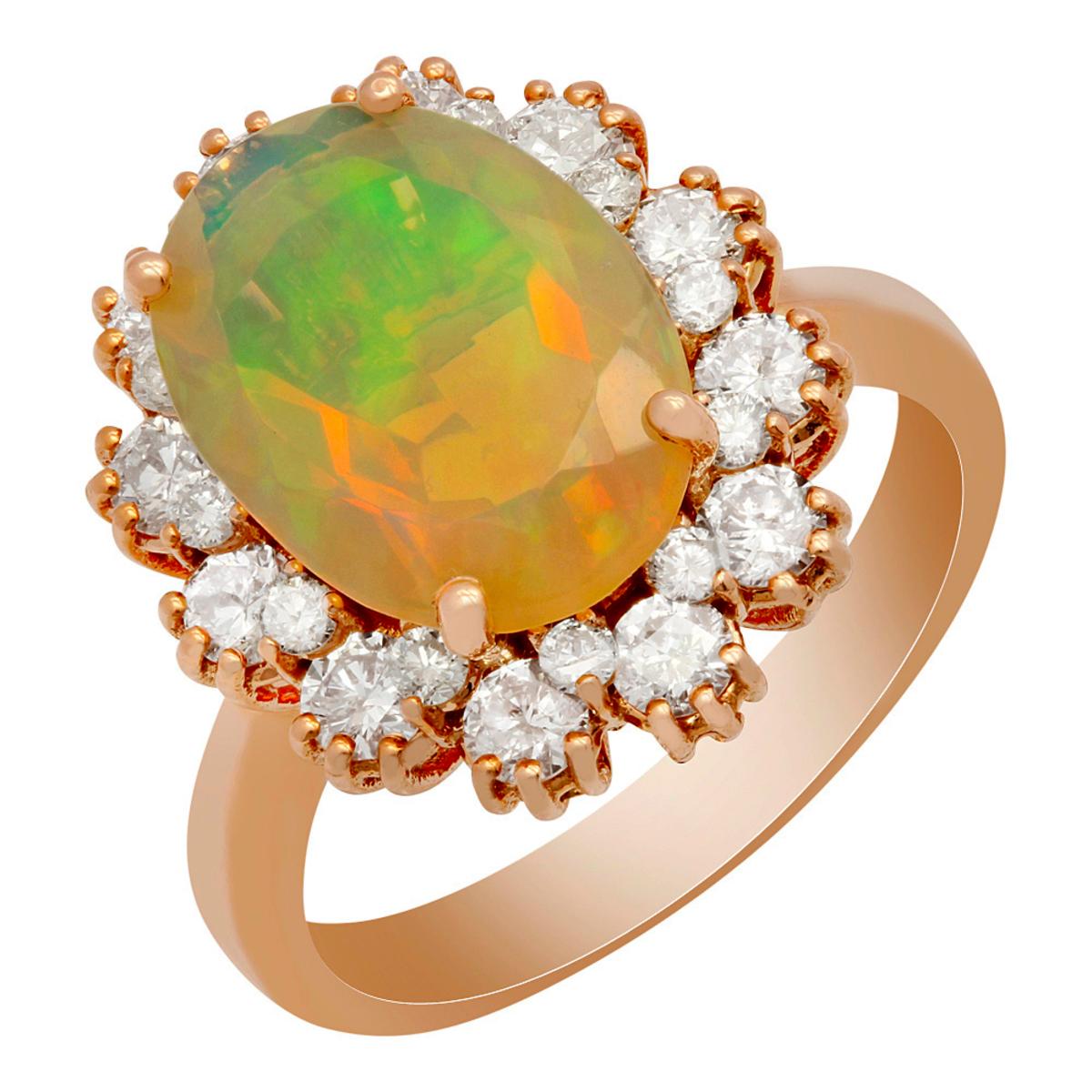 14k Rose Gold 2.56ct Opal 1.16ct Diamond Ring