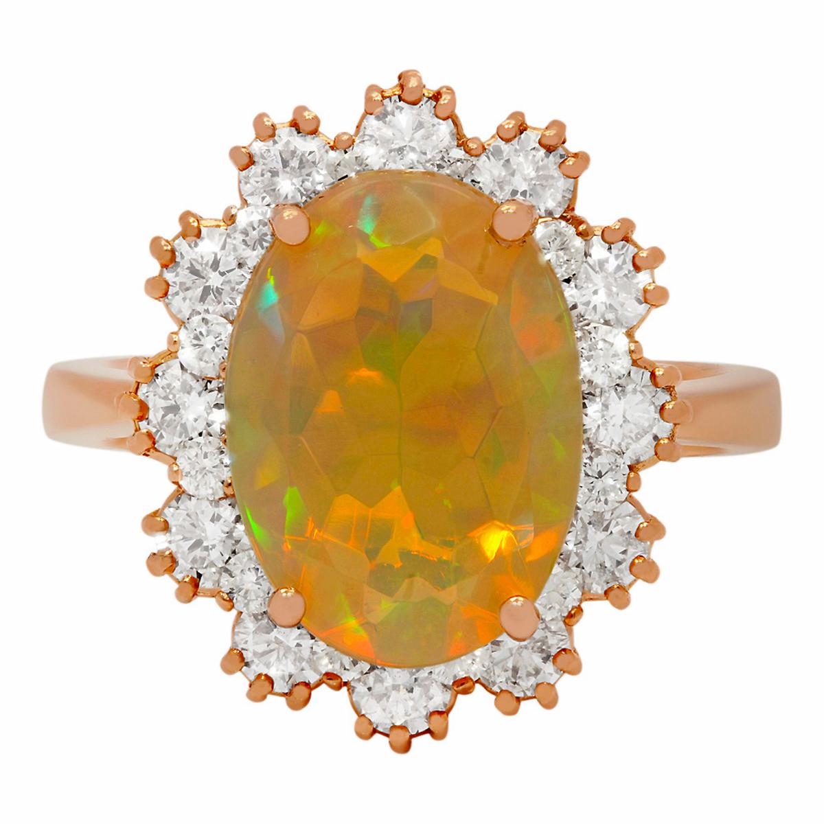 14k Rose Gold 2.56ct Opal 1.16ct Diamond Ring