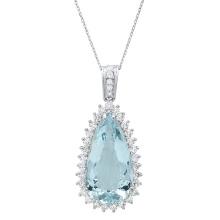 14K White Gold 11.28ct Aquamarine and 1.58ct Diamond Pendant