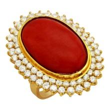 14k Yellow Gold 31.24ct Coral 2.14ct Diamond Ring