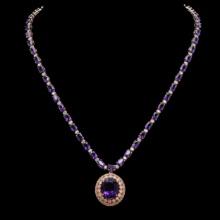 14K Gold 29.87ct Amethyst & 2.52ct Diamond Necklace