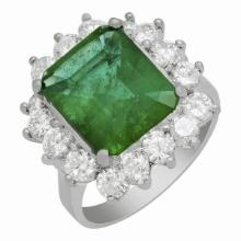 14k White Gold 4.21ct Emerald 2.01ct Diamond Ring