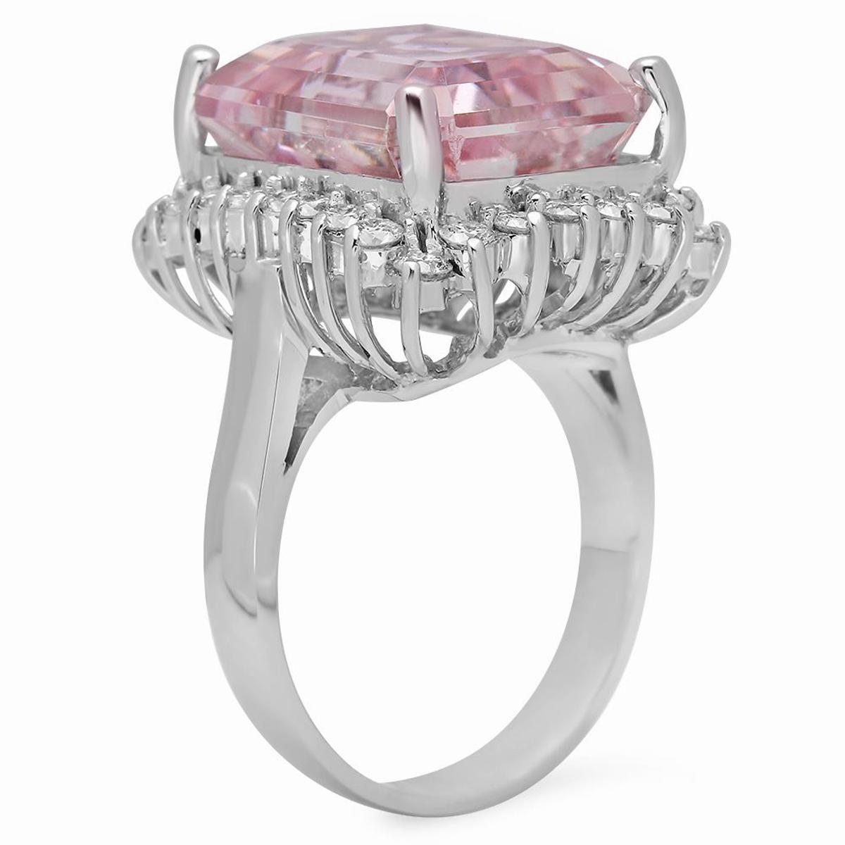 14K White Gold 16.13ct Kunzite and 1.13ct Diamond Ring