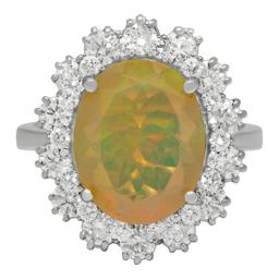 14k White Gold 2.58ct Opal 1.32ct Diamond Ring