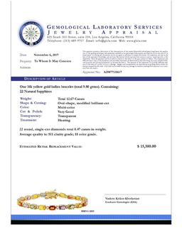 14k Yellow Gold 12.67ct Sapphire 0.47ct Diamond Bracelet