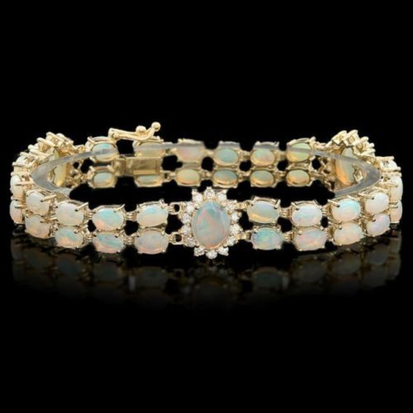 14K Gold 12.13ct Opal 1.39ct Diamond Bracelet